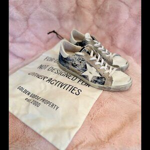 Golden Goose Womens Superstar Jacquard White/Blue Size 37/7 LIKE NEW!